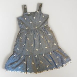 Cat & Jack Denim Chambray embroidered ruffle dress sz L 10-12y
